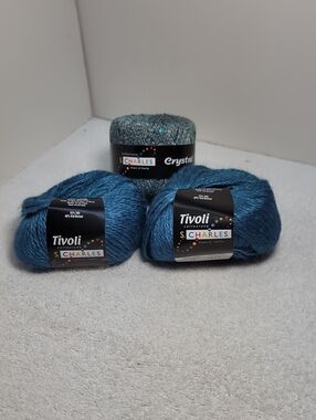S.Charles Tivoli & Crystal Sequined Yarn in Teal and Silver 3 Balls NWT